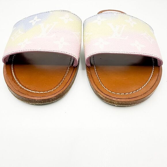 Louis Vuitton Escale Lock It LV Monogram Slides Pastel Flat Sandals EU 41 US 11 - Picture 7 of 11